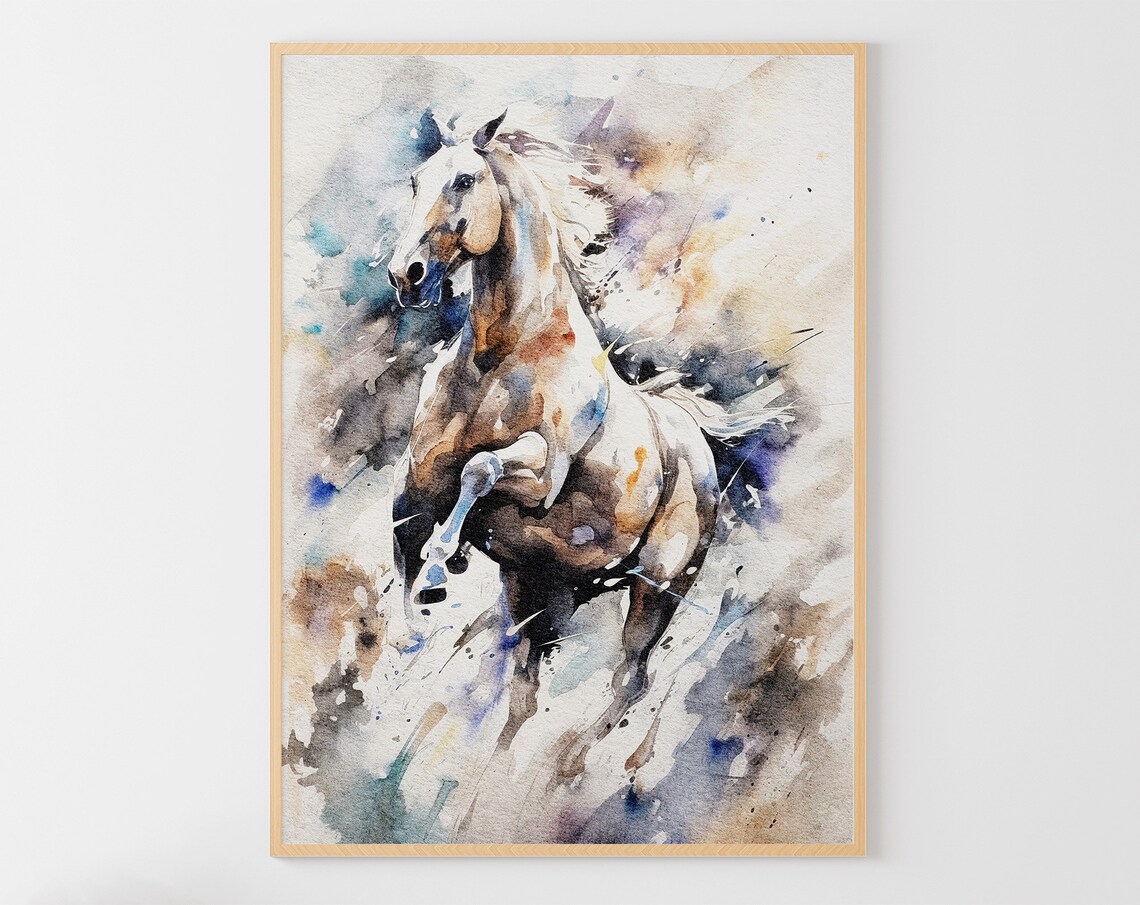 Horse Watercolor Art Print, Running Wild Horse Western