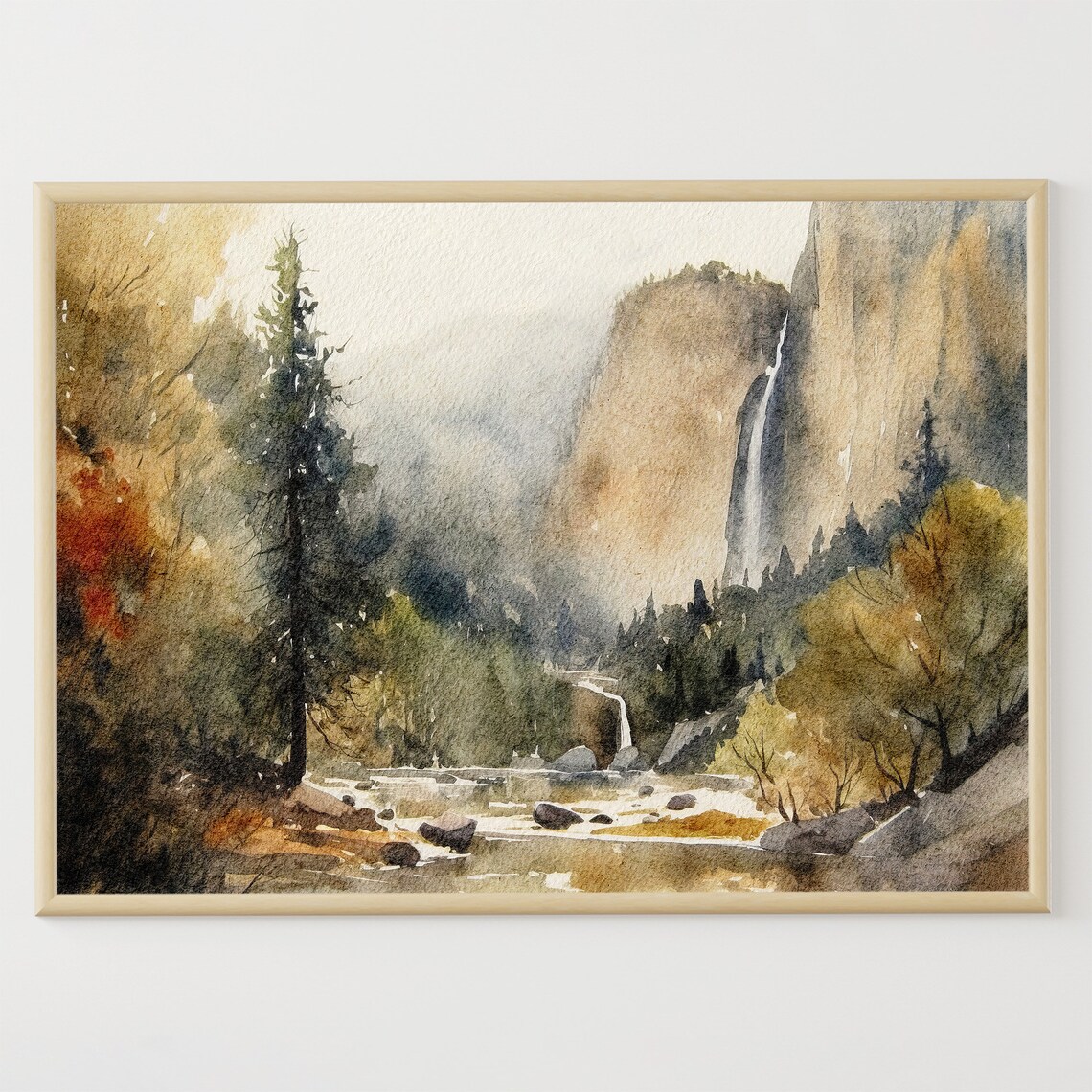 Yosemite Watercolor Art Print, California Landscape