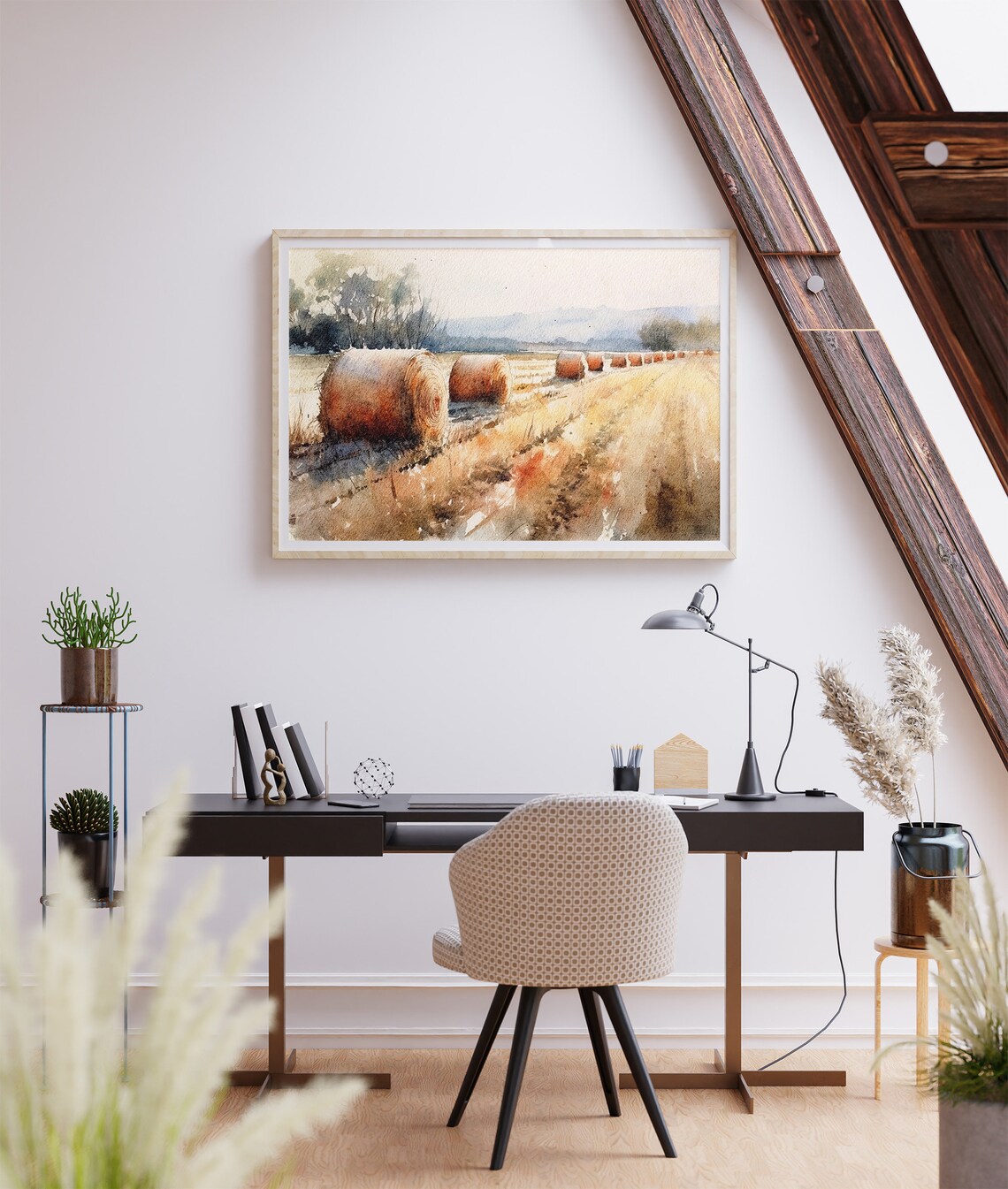Haystacks Watercolor Farm Landscape Art Print - Image 4