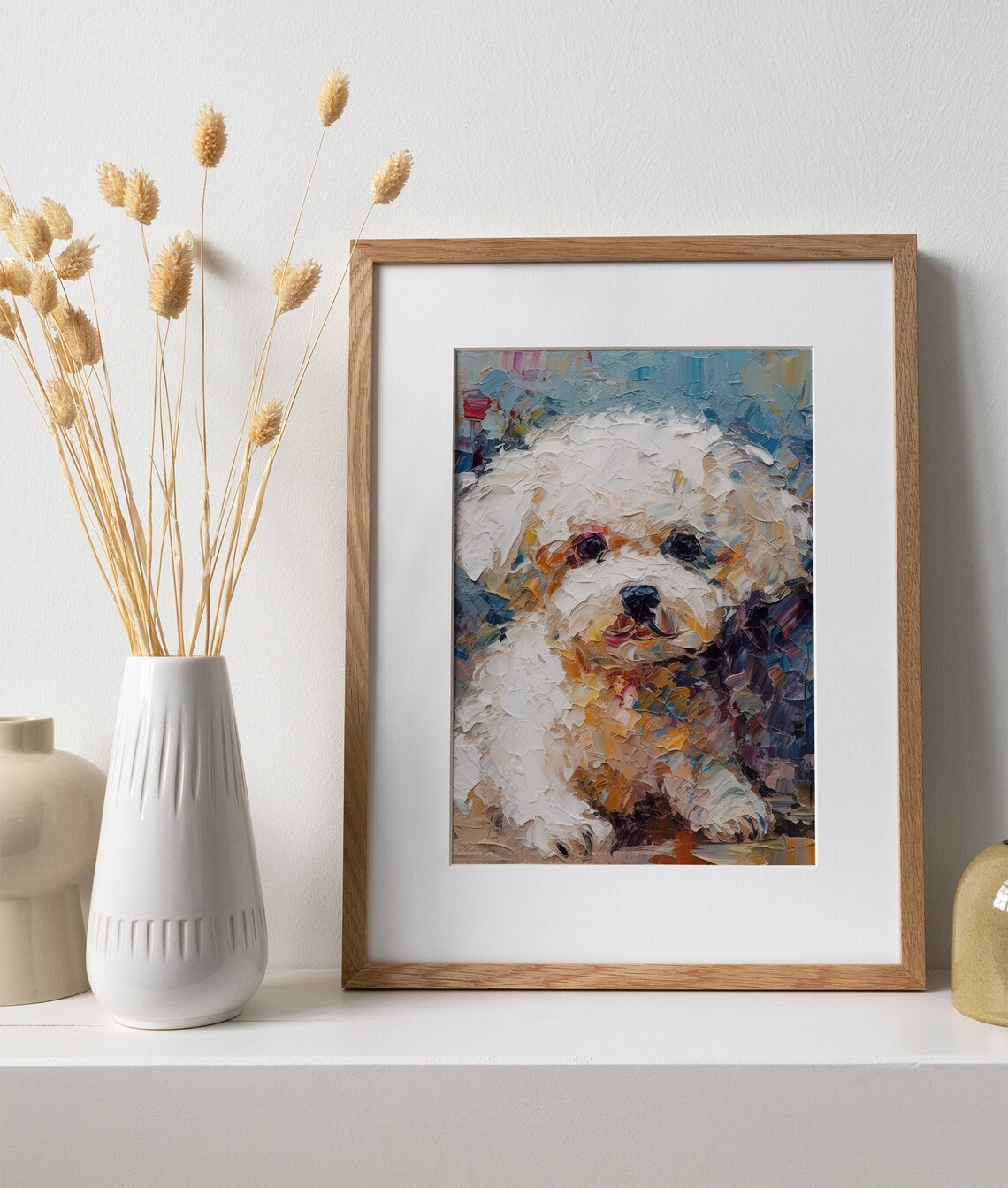 Bichon Frise Oil Print, Cute Puppy Wall Art Print - Image 2