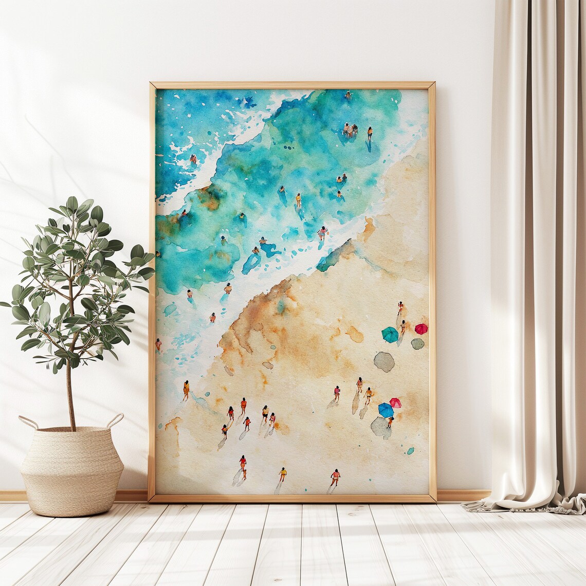 Swimming People Watercolor Print, Ocean Beach Poster - Image 3