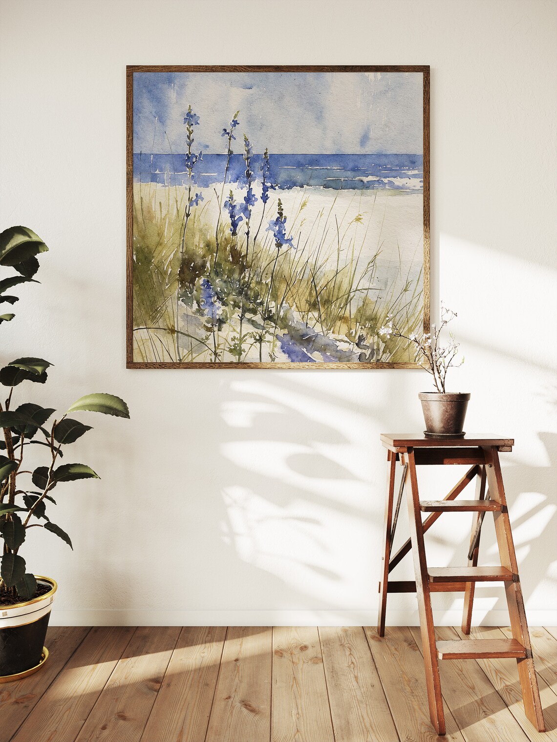 Blue Wildflowers Beach Dunes Ocean Shoreline Watercolor Coastal Poster - Image 5