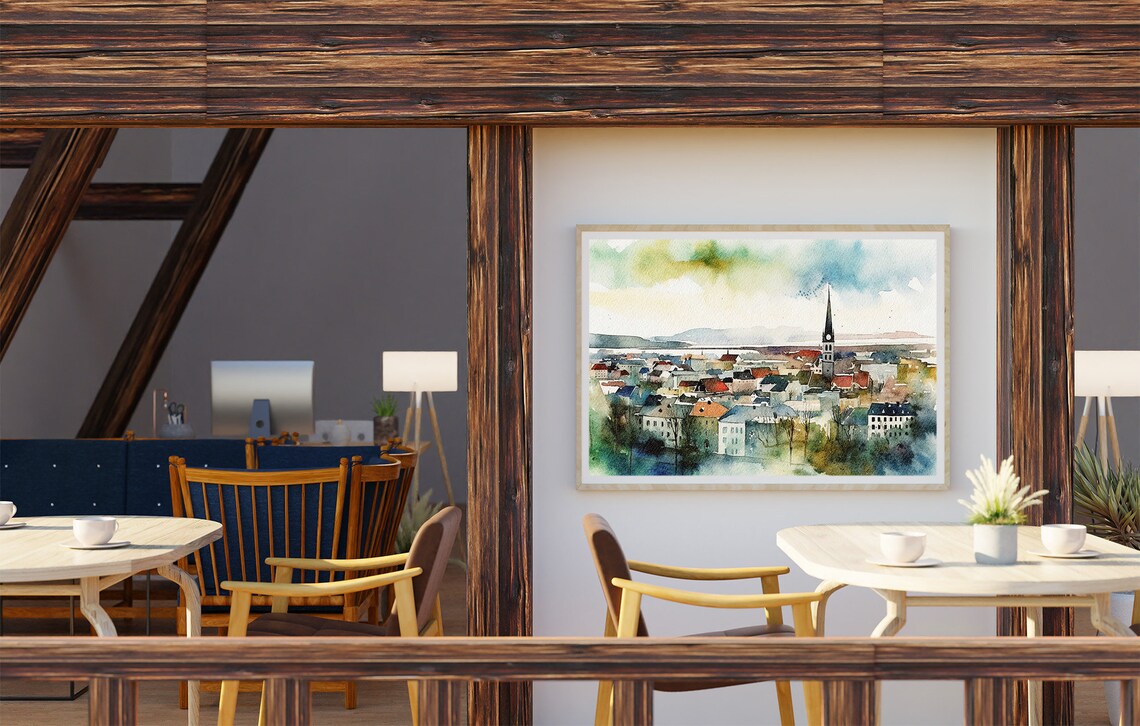 Reykjavik Watercolor Cityscape, Iceland Travel Poster - Image 4