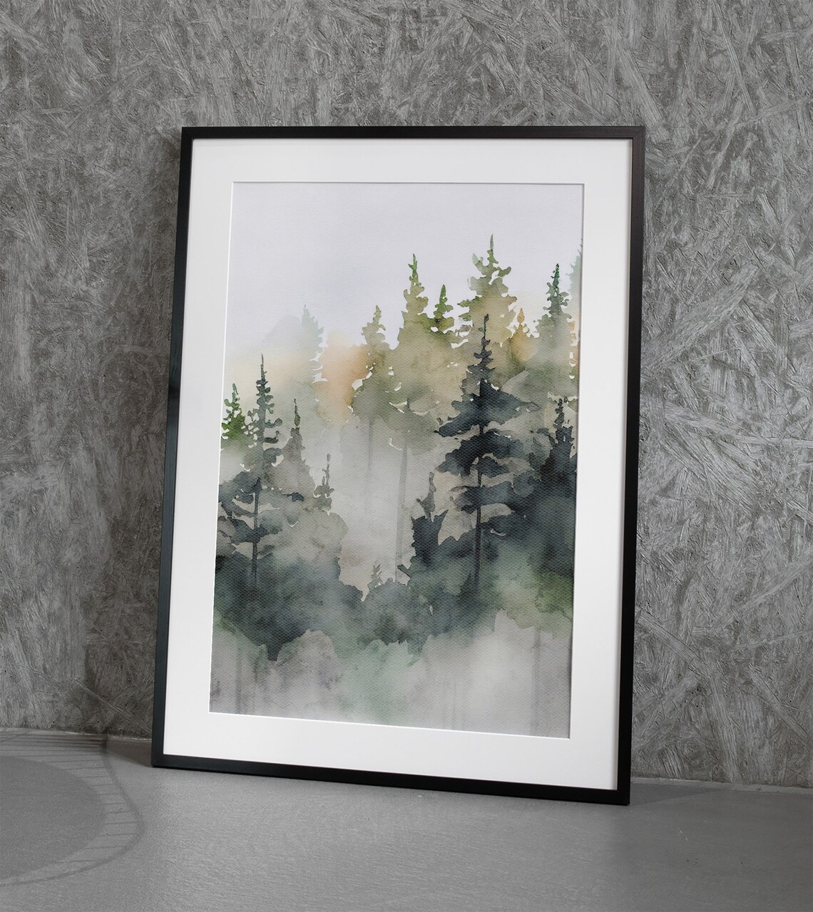 Misty Forest Watercolor Pine Trees Poster Print - Image 4