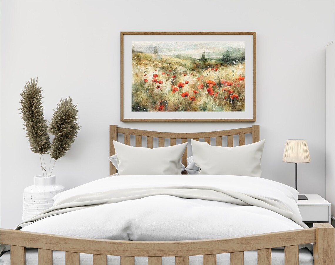 Tuscany Poppy Field Watercolor Landscape Art Print - Image 2