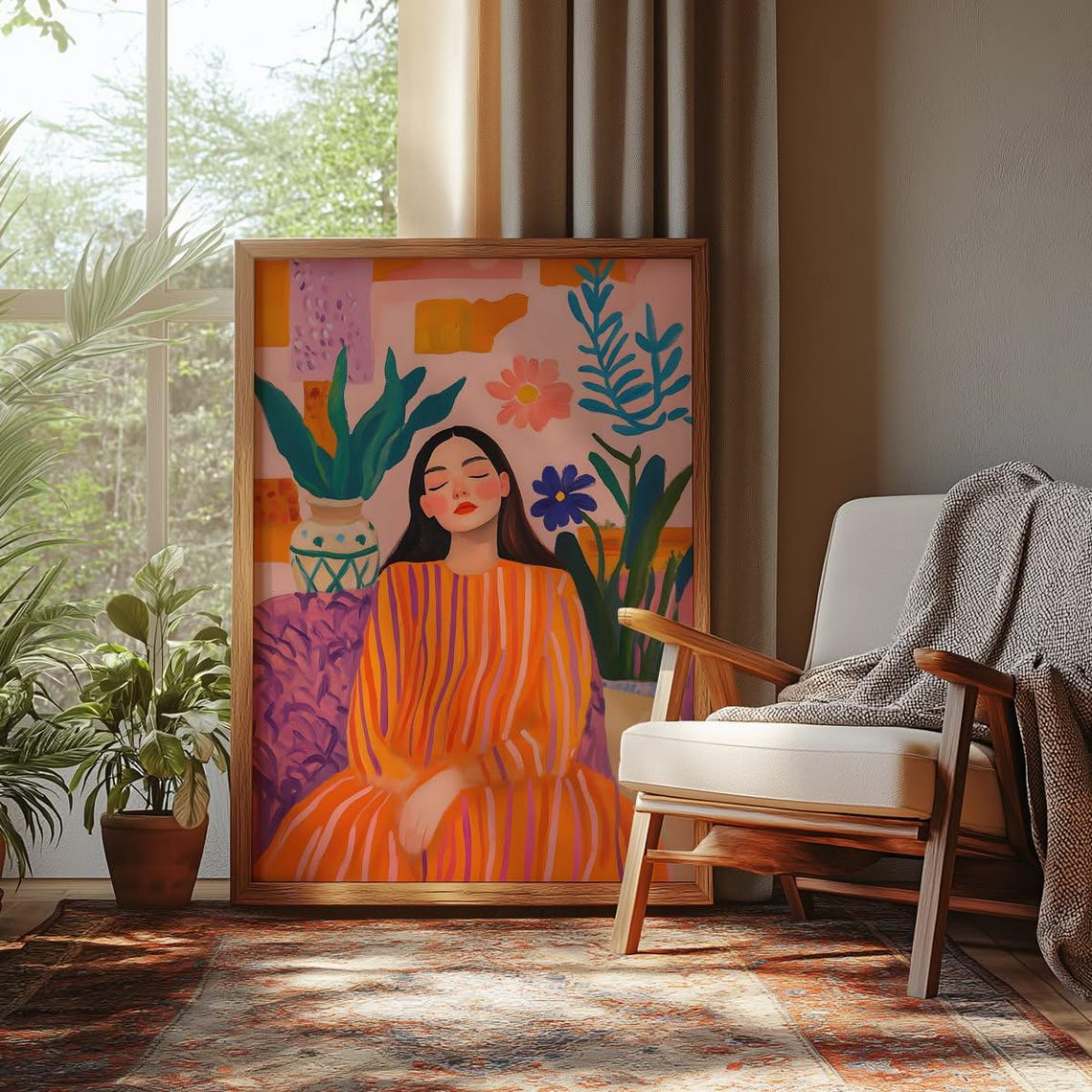 Maximalist Retro Boho Woman Portrait, Matisse Inspired - Image 3