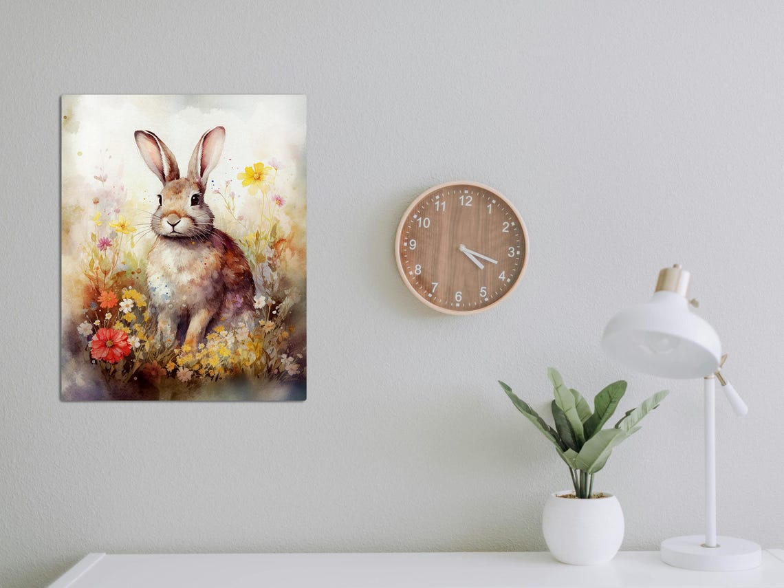 Delicate Watercolor Bunny Rabbit in a Meadow of Wildflowers Poster - Image 4