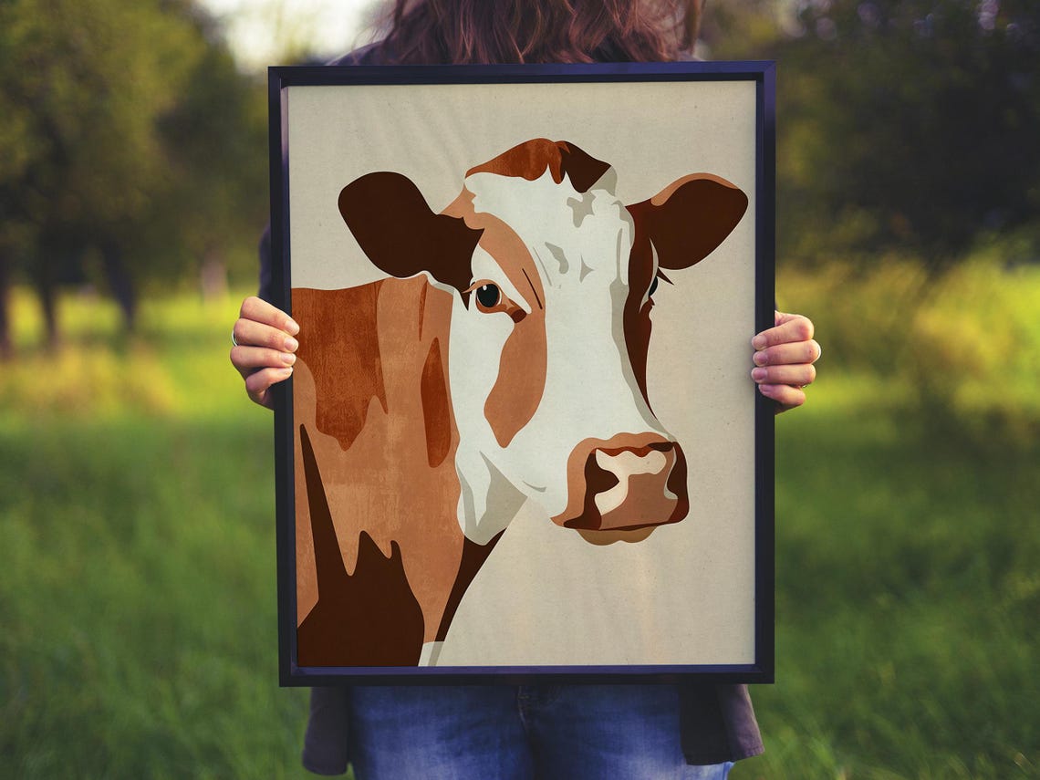 Modern Flat-Style Illustrated Cow Portrait in Warm Brown Tones Poster - Image 4