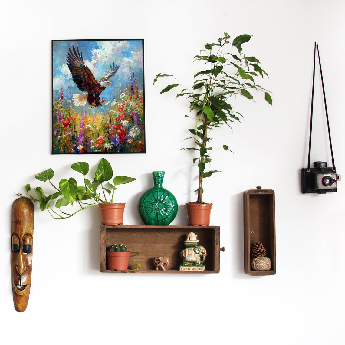 Bald Eagle Soaring Over Wildflower Meadow Oil Painting Poster - Image 3