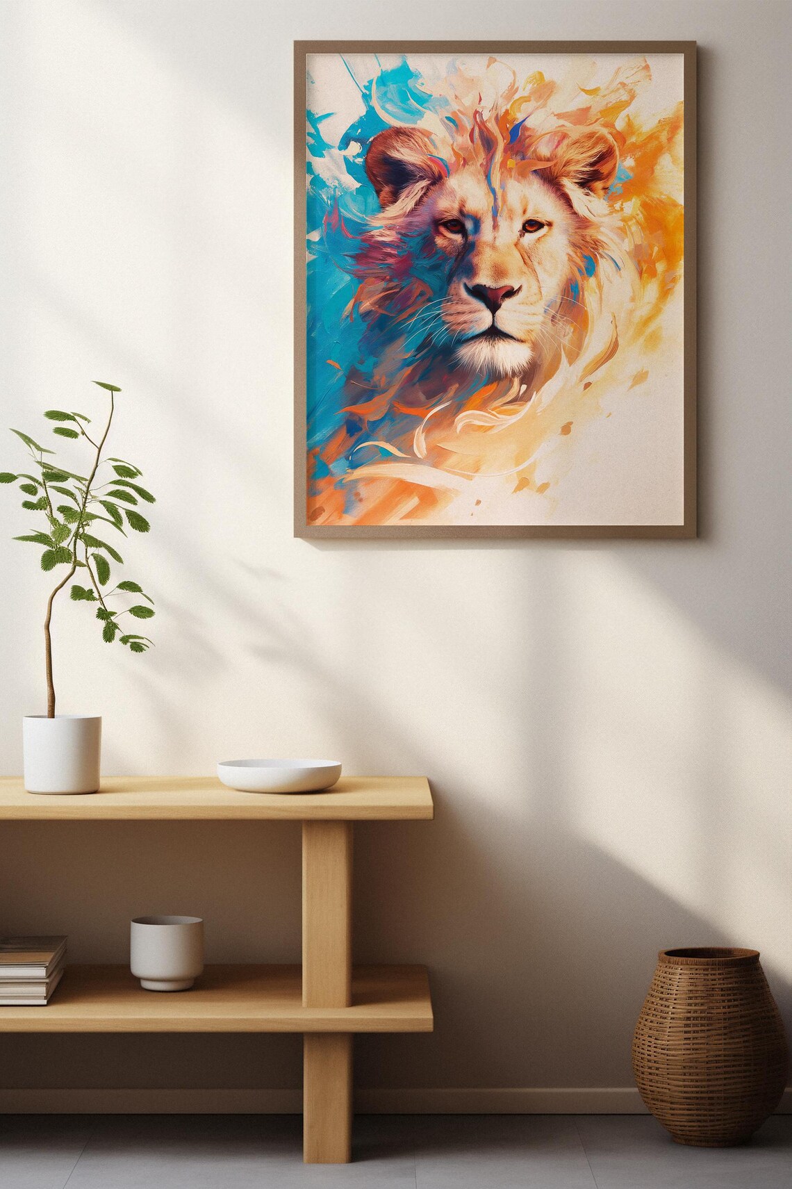 Colorful Lion Portrait With Turquoise and Orange Abstract Brushstrokes Poster - Image 6