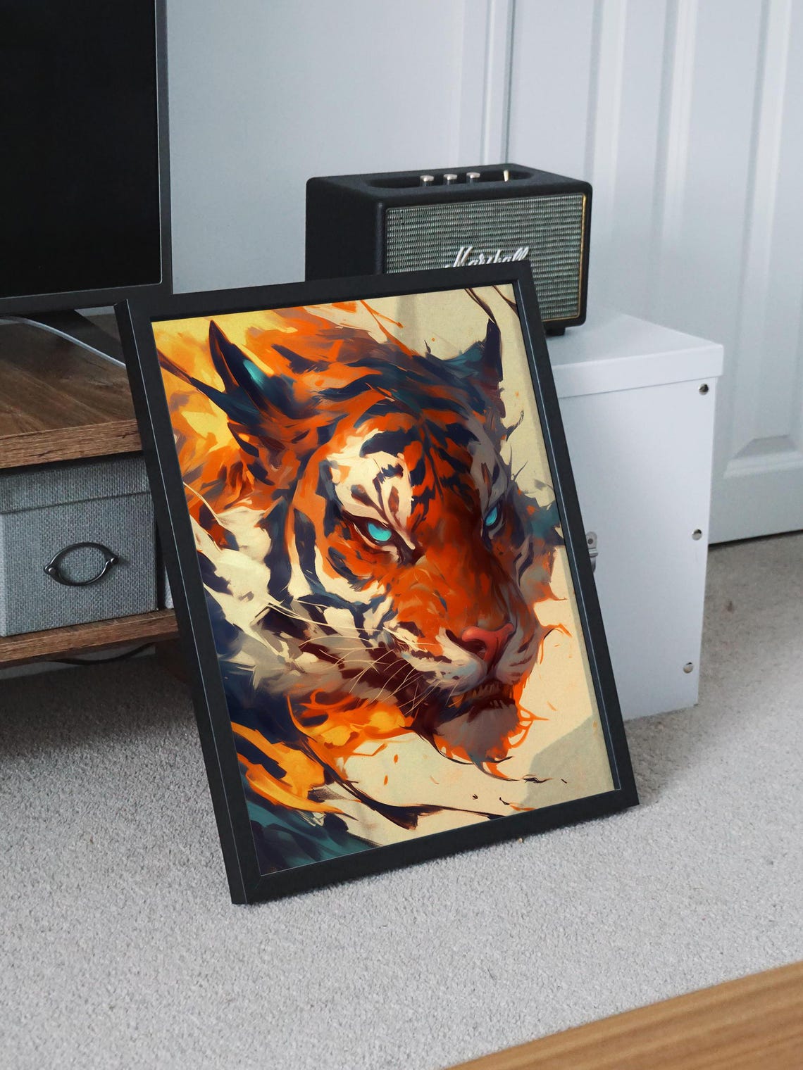 Fiery Tiger Face With Piercing Teal Eyes in Orange and Black Poster - Image 8