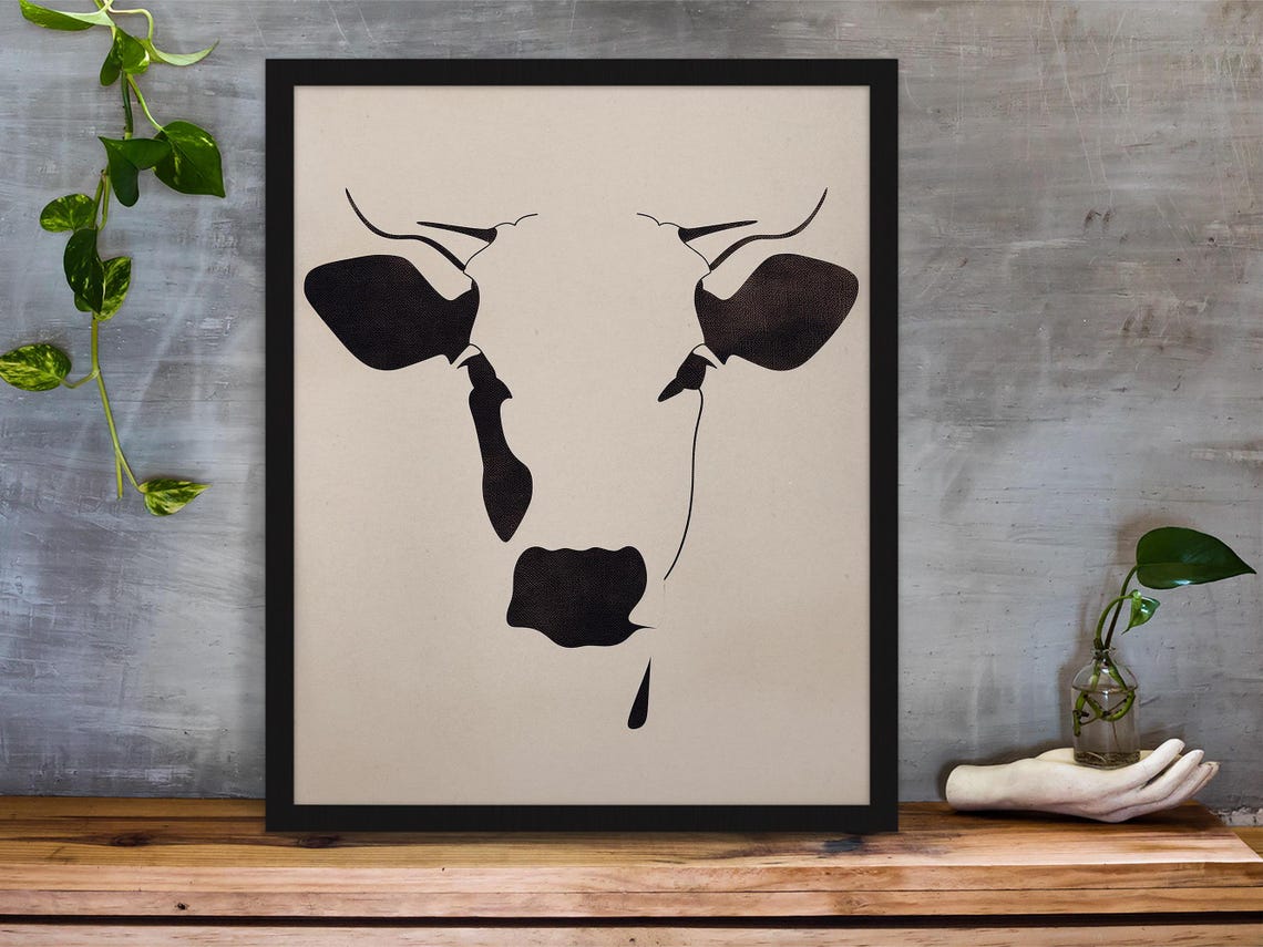 Minimalist Black Silhouette Cow Head on White Background Poster - Image 3