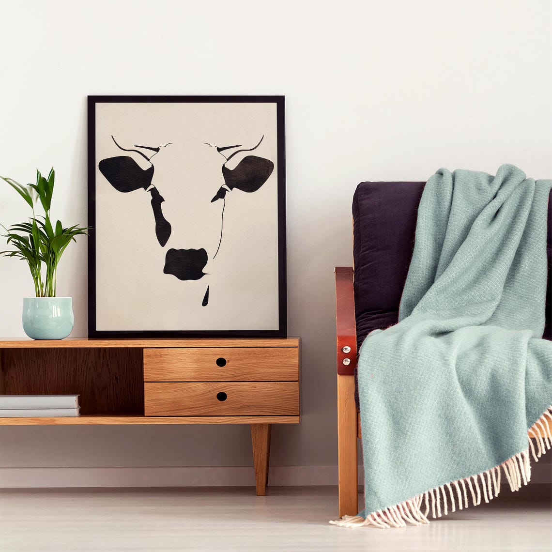 Minimalist Black Silhouette Cow Head on White Background Poster - Image 6