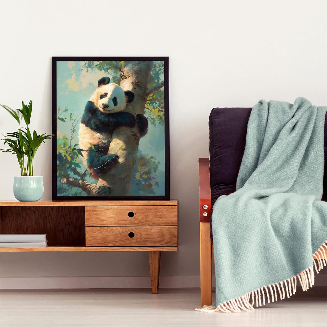 Adorable Panda Cub Hugging a Tree Trunk in Dreamy Soft Colors Poster - Image 5