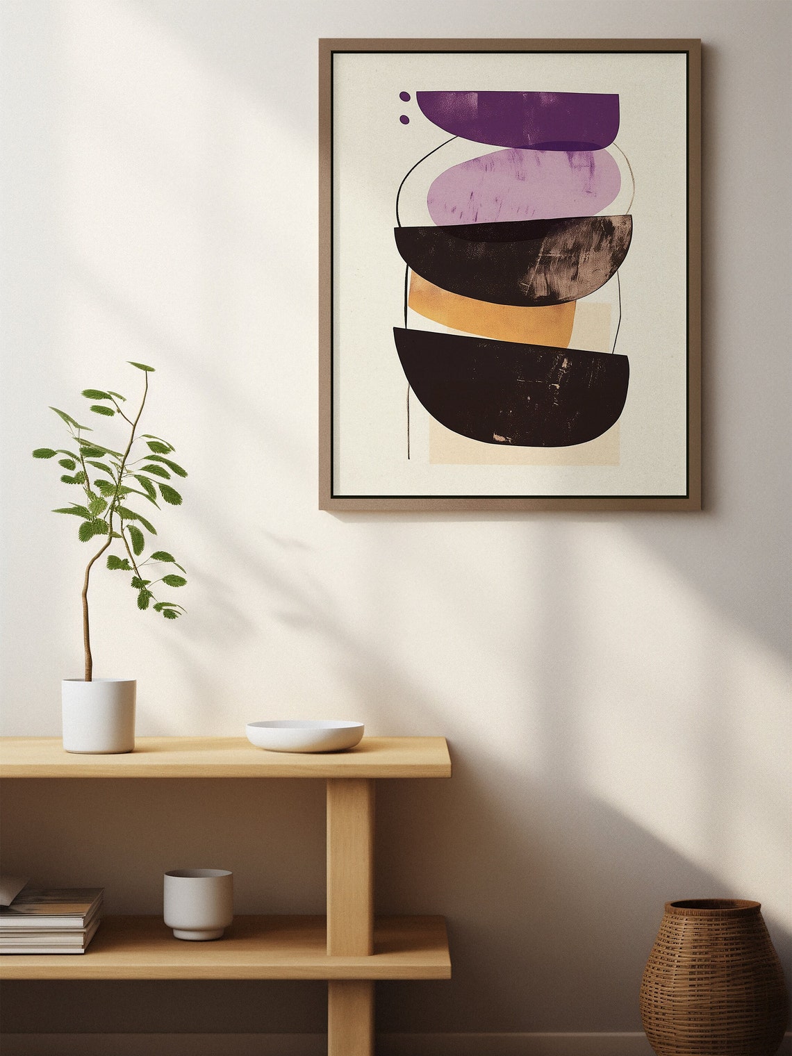 Stacked Half Circles Purple Brown Mid Century Abstract Poster - Image 6