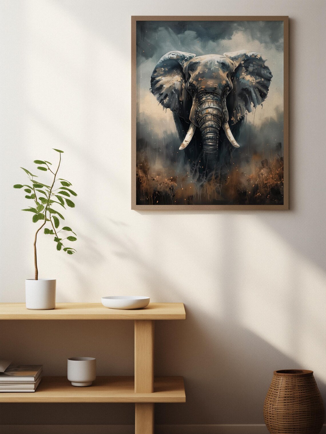 Elephant Portrait Gray Watercolor Moody Dramatic Wildlife Art Poster - Image 6