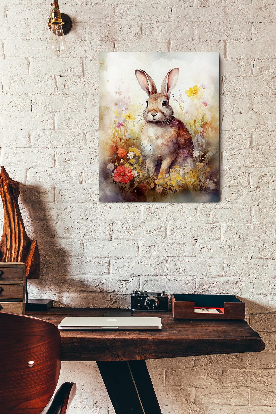 Delicate Watercolor Bunny Rabbit in a Meadow of Wildflowers Poster - Image 3