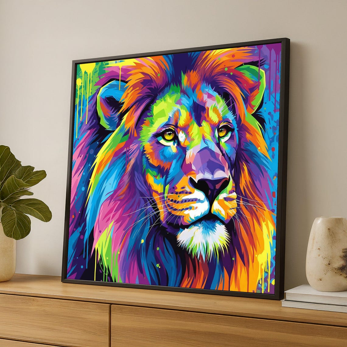 Rainbow Lion Portrait Bold Pop Art Style Colorful Animal Poster