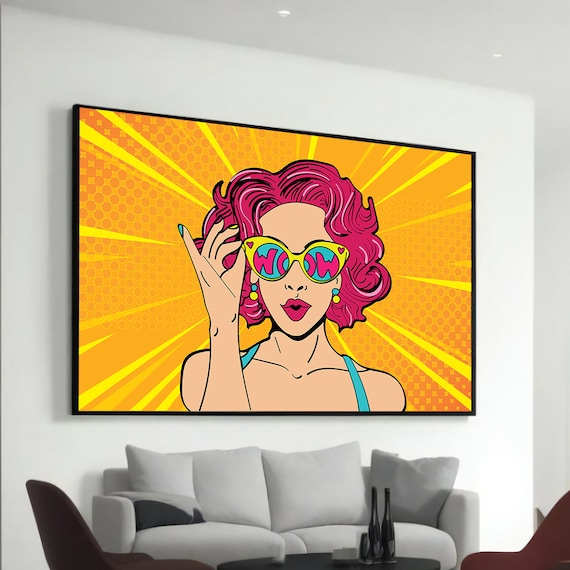 Wow Pop Art Girl Pink Hair Sunglasses Retro Comic Style Poster
