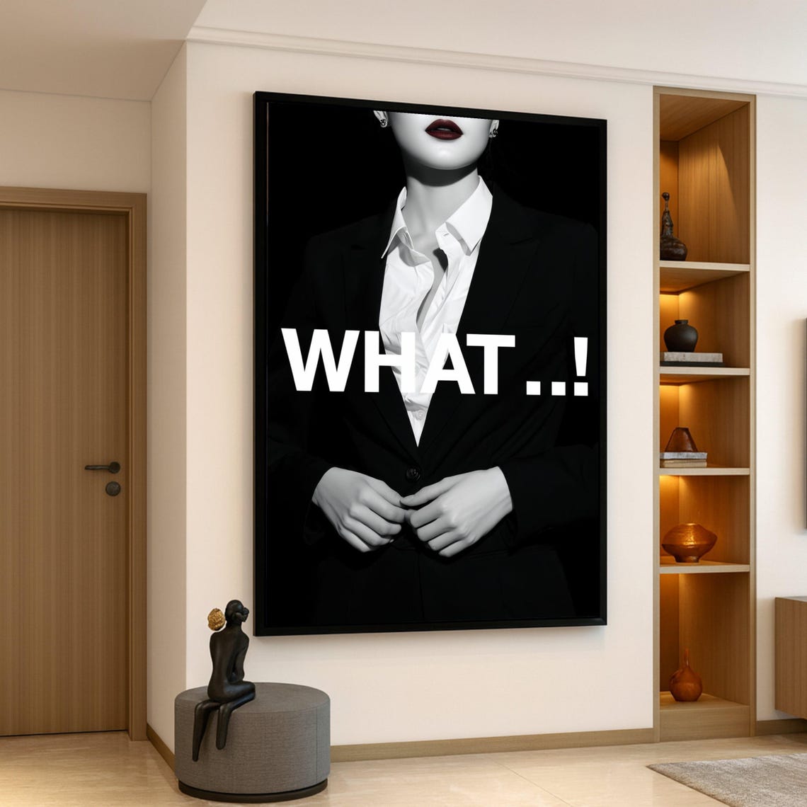 WHAT Bold Woman In Black Suit Red Lips Monochrome Quote Wall Art