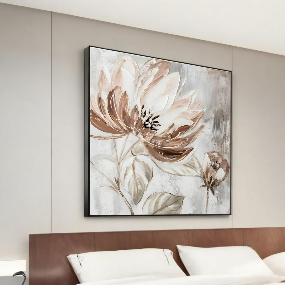 Beige Floral Earthy Tones Soft Neutral Flower Painting Wall Art