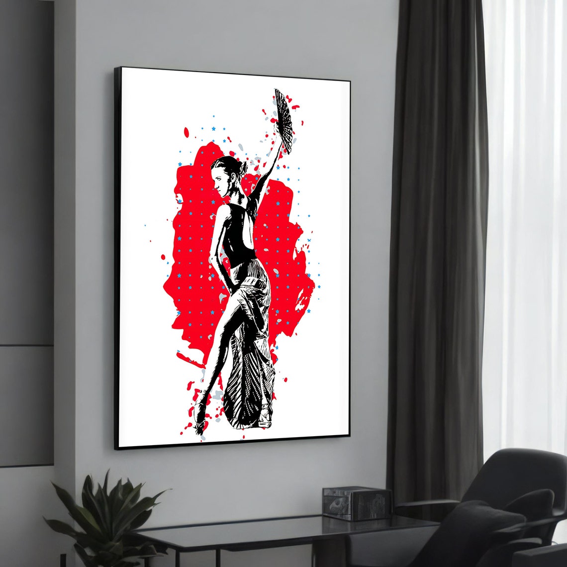 Bold Vibrant Flamenco Dancer Red Splash Pop Art Style Poster