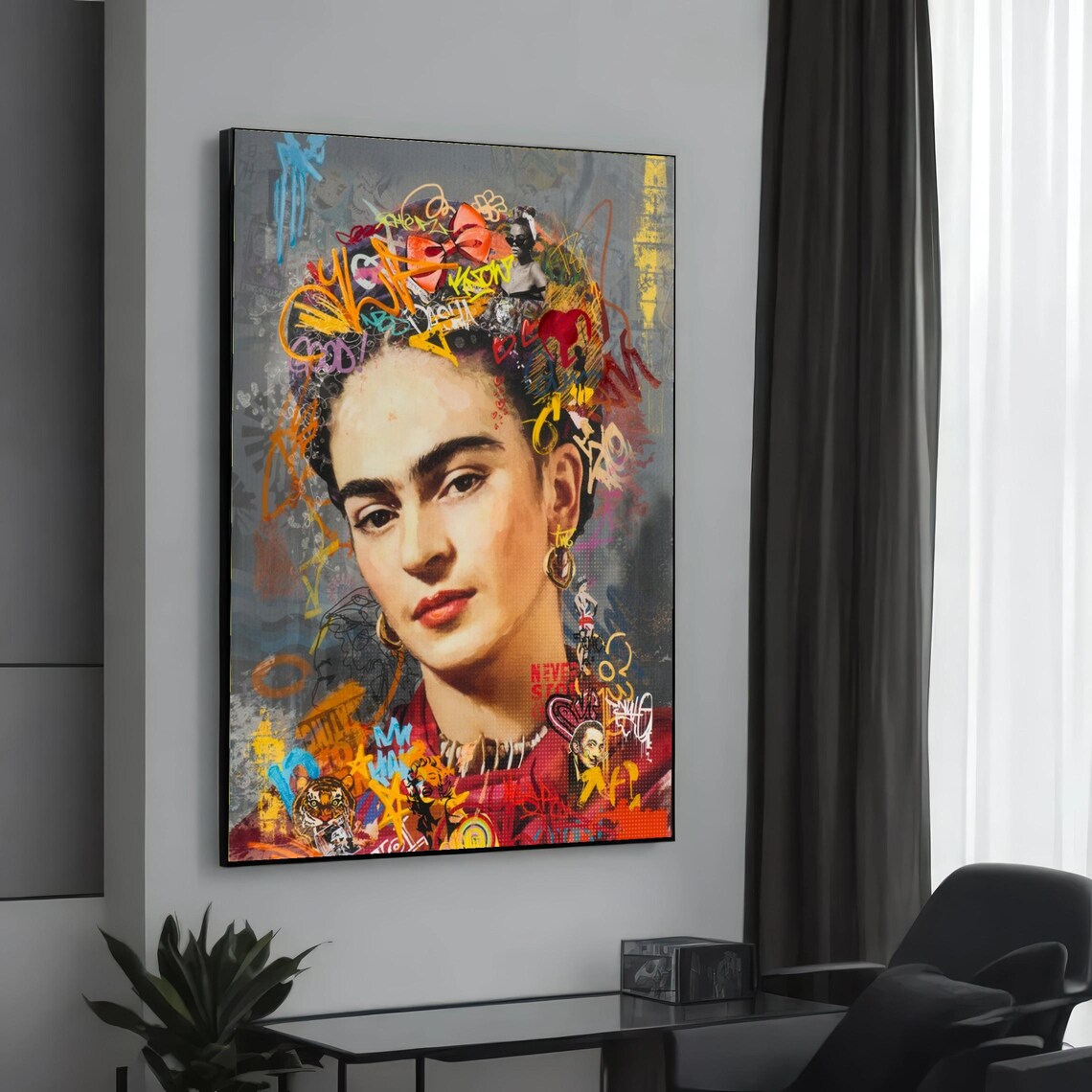Frida Kahlo Colorful Graffiti Street Art Pop Portrait Wall Poster