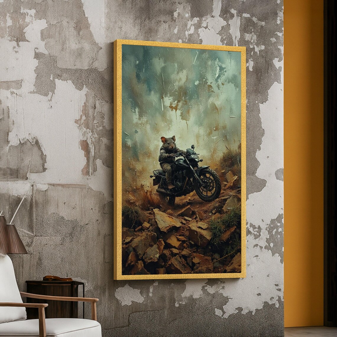 Adventure Mouse Riding Motorcycle Art Print
