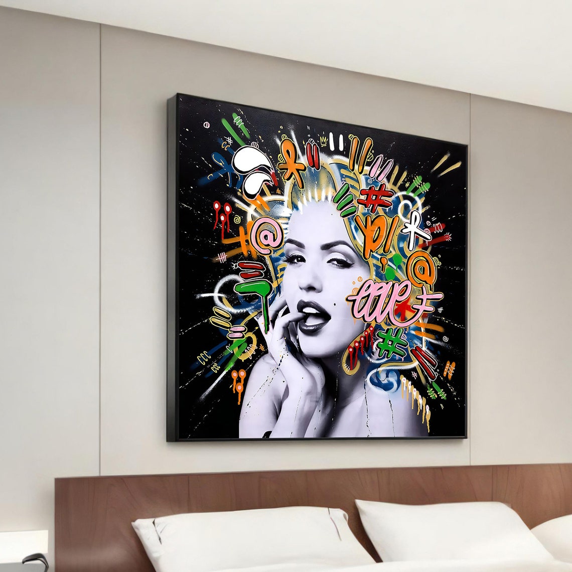 Marilyn Monroe Graffiti Portrait Pop Art Black and White Wall Poster