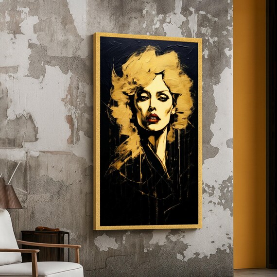 Blonde Woman Red Lips Gold And Black Expressive Portrait Poster