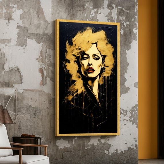 Glamorous Woman Portrait Canvas Wall Art Gold And Black Abstract Face Painting Elegant Female Artwork Modern Home Decor