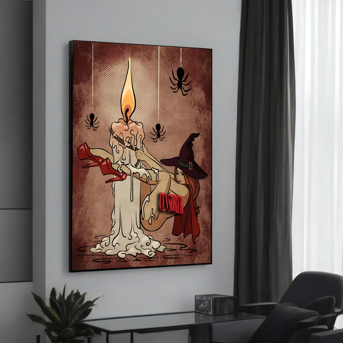 Seductive Witch Pin Up Candle Halloween Vintage Style Poster
