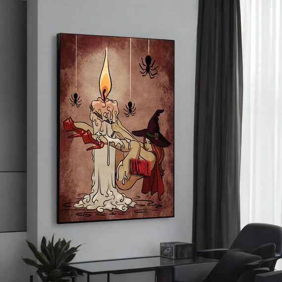 Whimsical Witch Erotic Canvas Painting Seductive Fantasy Art For Unique Home Dcor Lovers