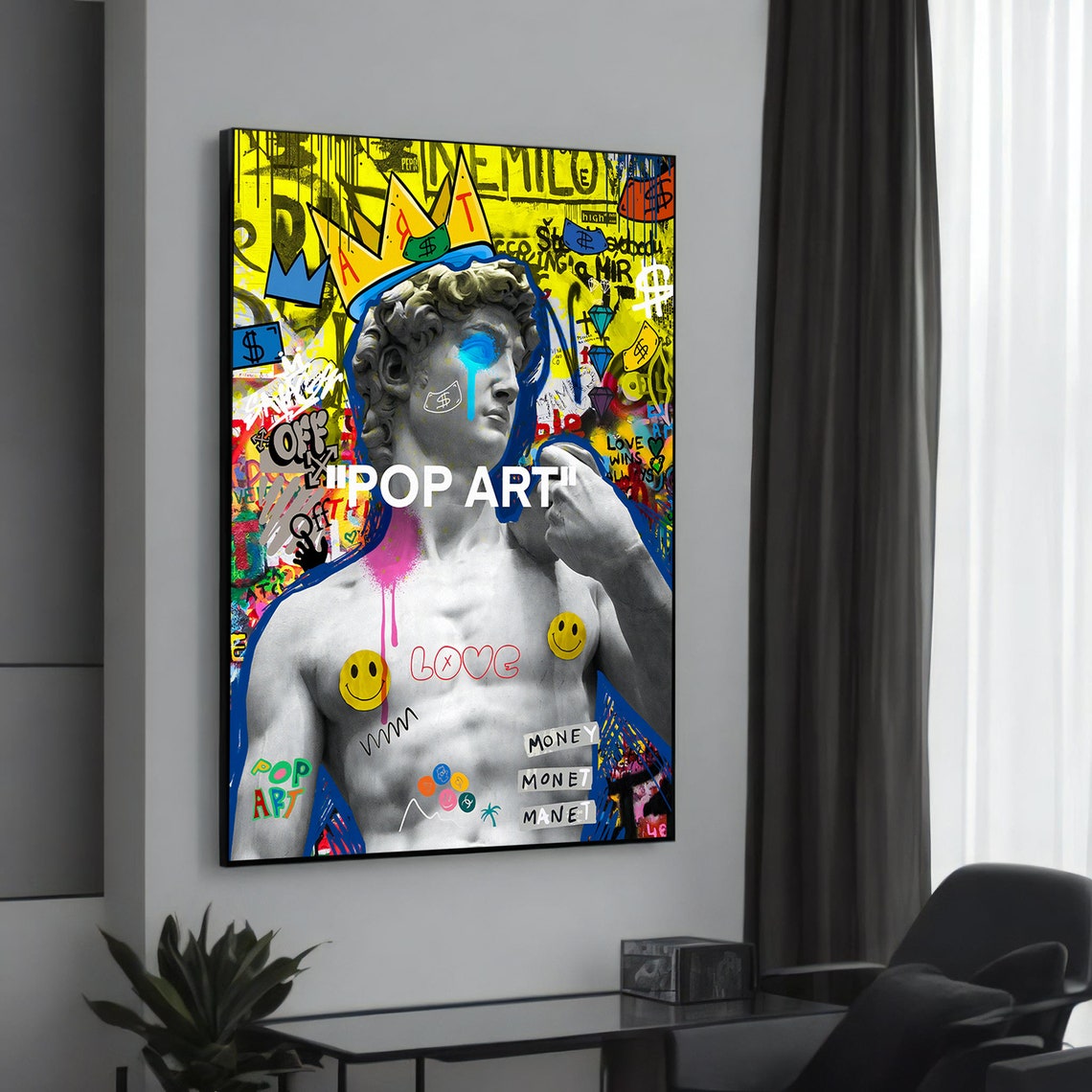 Michelangelo David Statue Pop Art Graffiti Colorful Canvas Poster