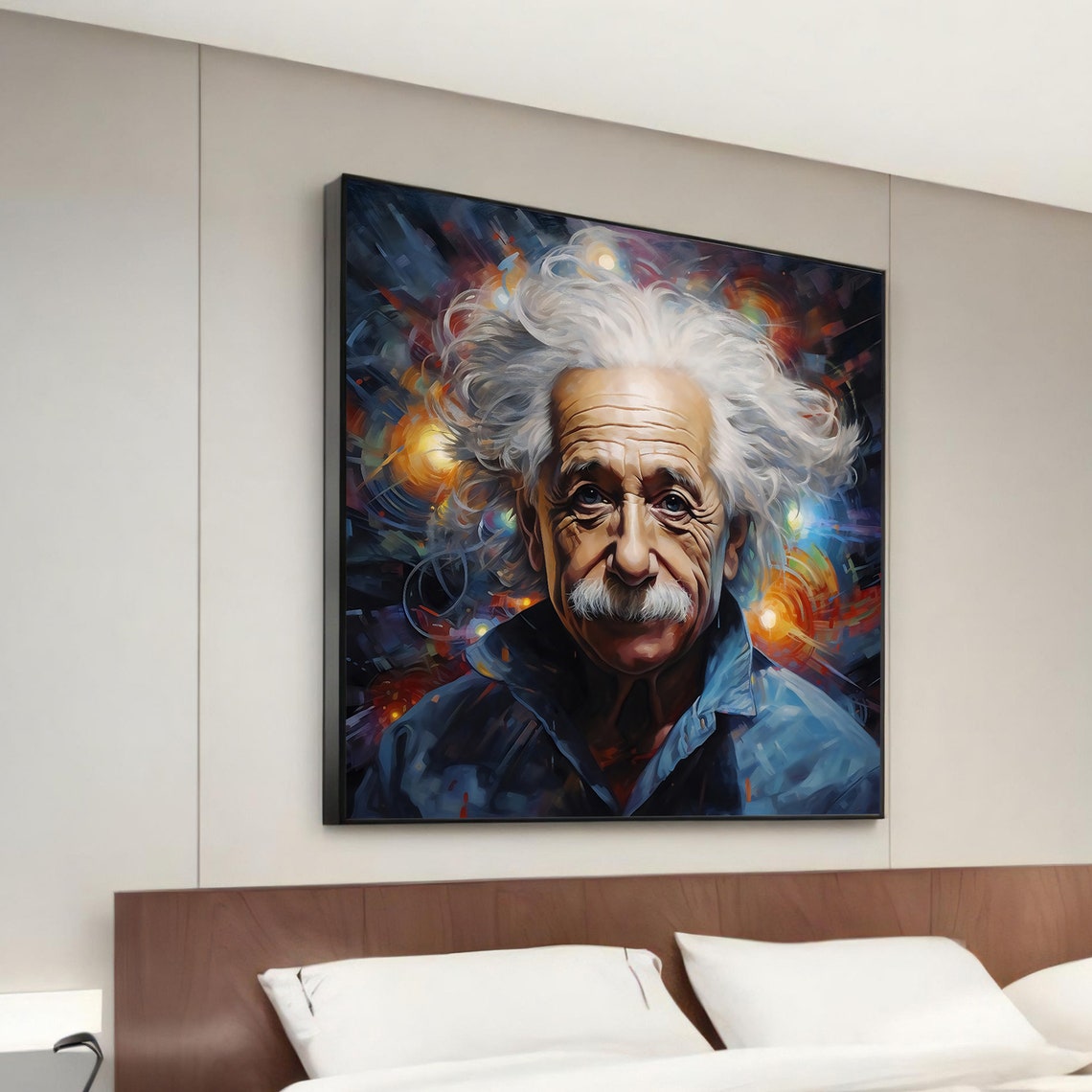 Albert Einstein Vivid Cosmic Swirl Portrait Pop Art Style Wall Art