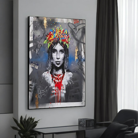 Colorful Woman Flower Crown Graffiti Portrait Urban Art Poster