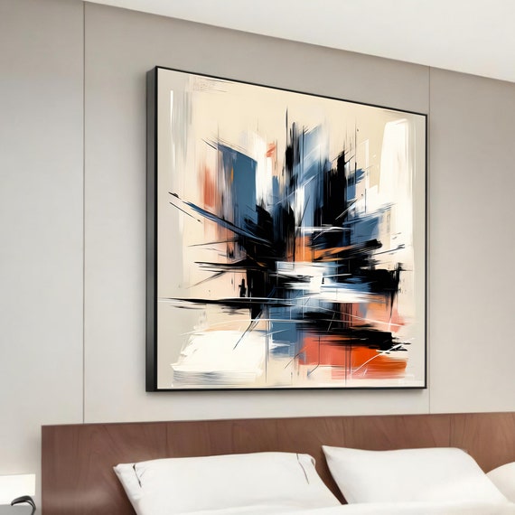 Dynamic Abstract Cityscape Canvas Painting Modern Urban Wall Art Unique Home Decor Ready To Hang Idea