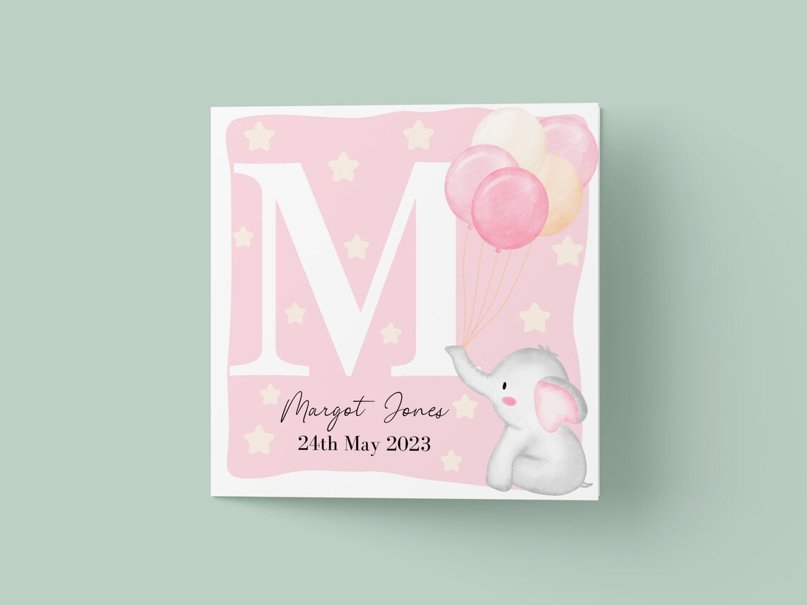 Personalised New Baby Elephant, Hello Little One Art Print