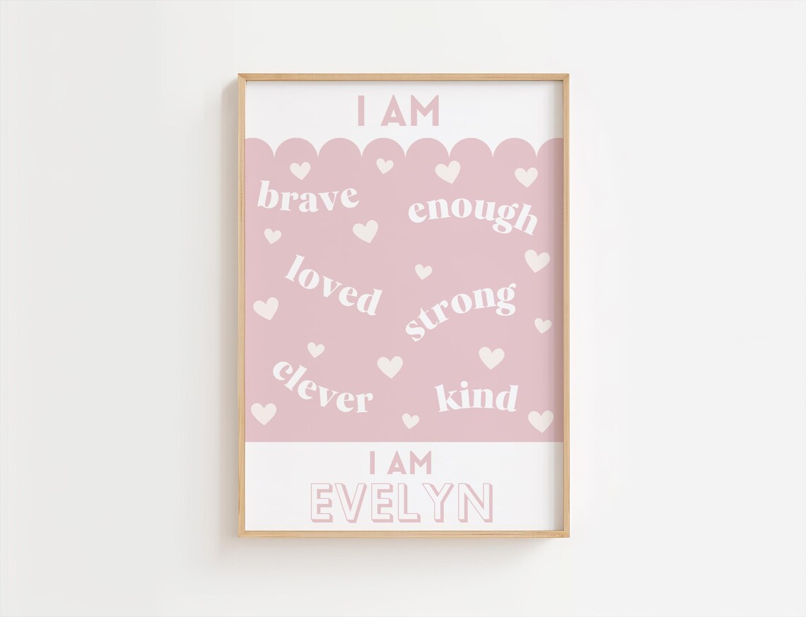 Girls Positive Affirmation, Personalised Name Art Print