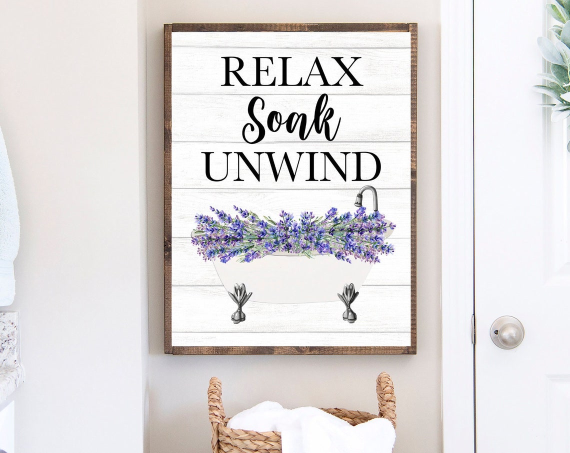 Relax Soak Unwind White Clawfoot Tub With Lavender Florals Poster