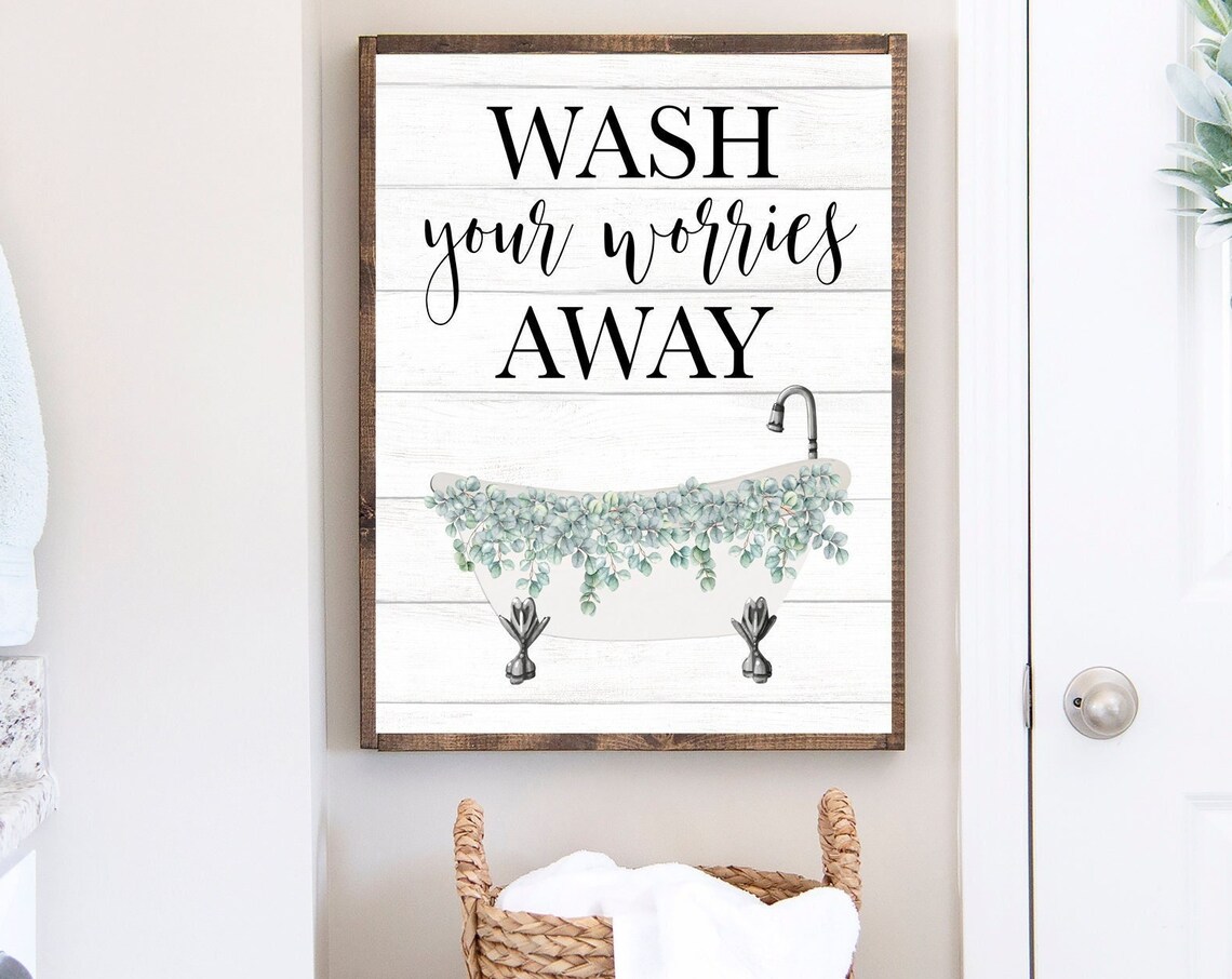 White Clawfoot Bathtub Eucalyptus Wash Your Worries Away Poster