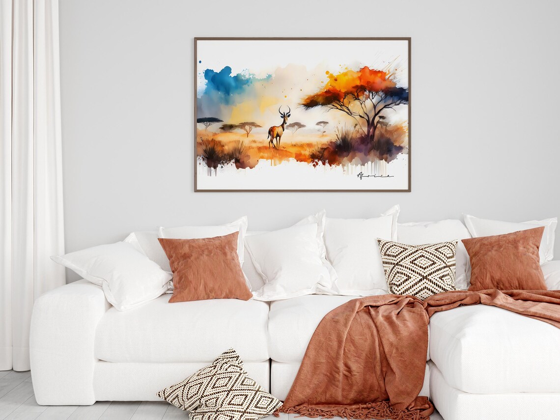 African Safari Landscape Watercolor Sunset - Image 2
