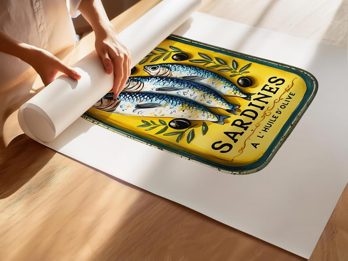 Minimalist Sardine Tin Art Print, Retro Seafood Decor - Image 5