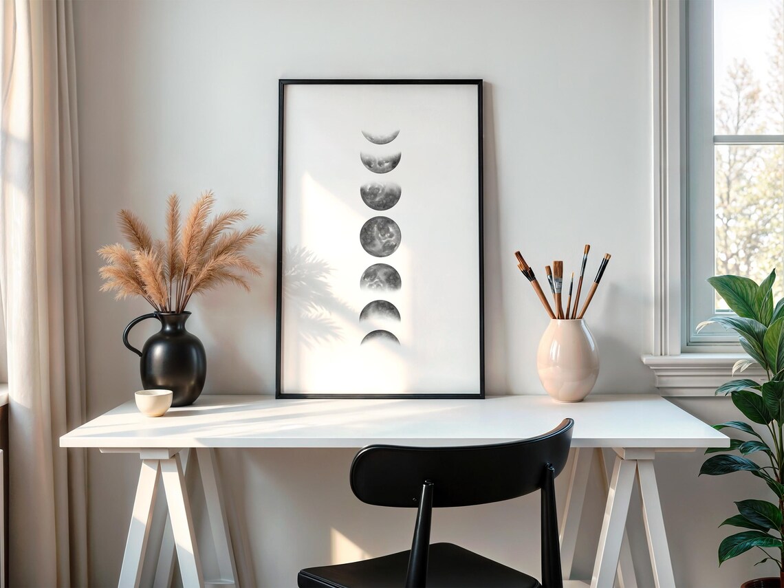 Moon Phase Wall Art, Minimalist Watercolor Art Print - Image 2