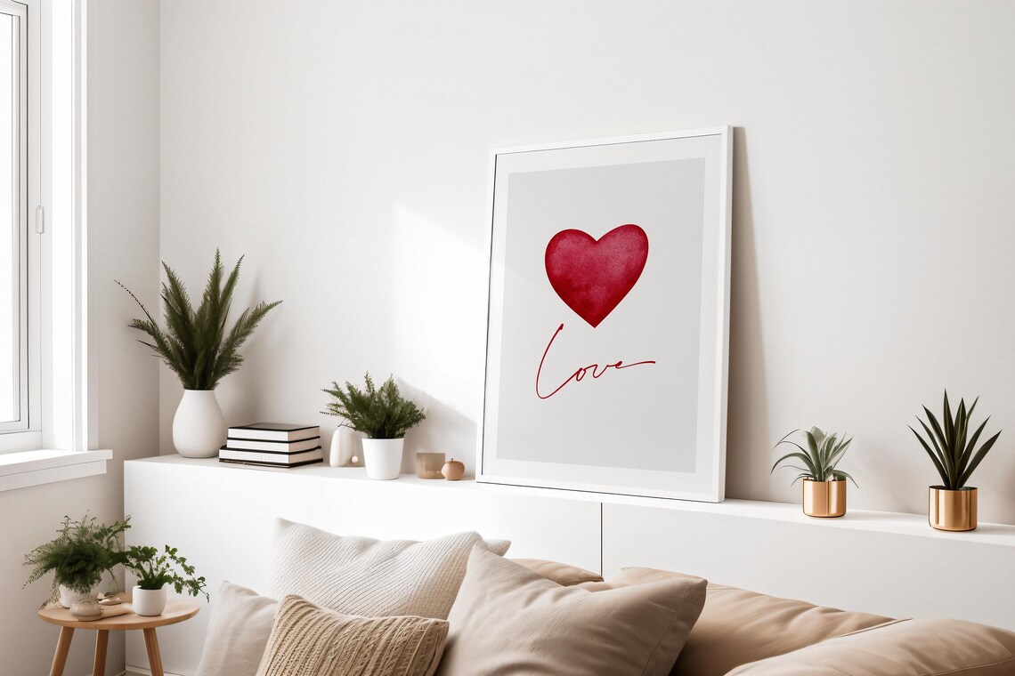Red Watercolor Heart, Minimalist Love Poster - Image 3