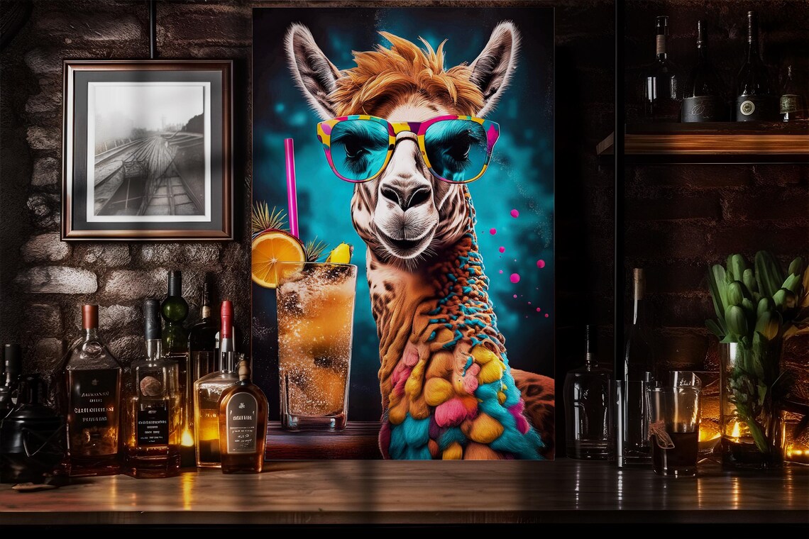 Funky Llama Retro Pop Art Poster, Quirky Neon Animal - Image 3