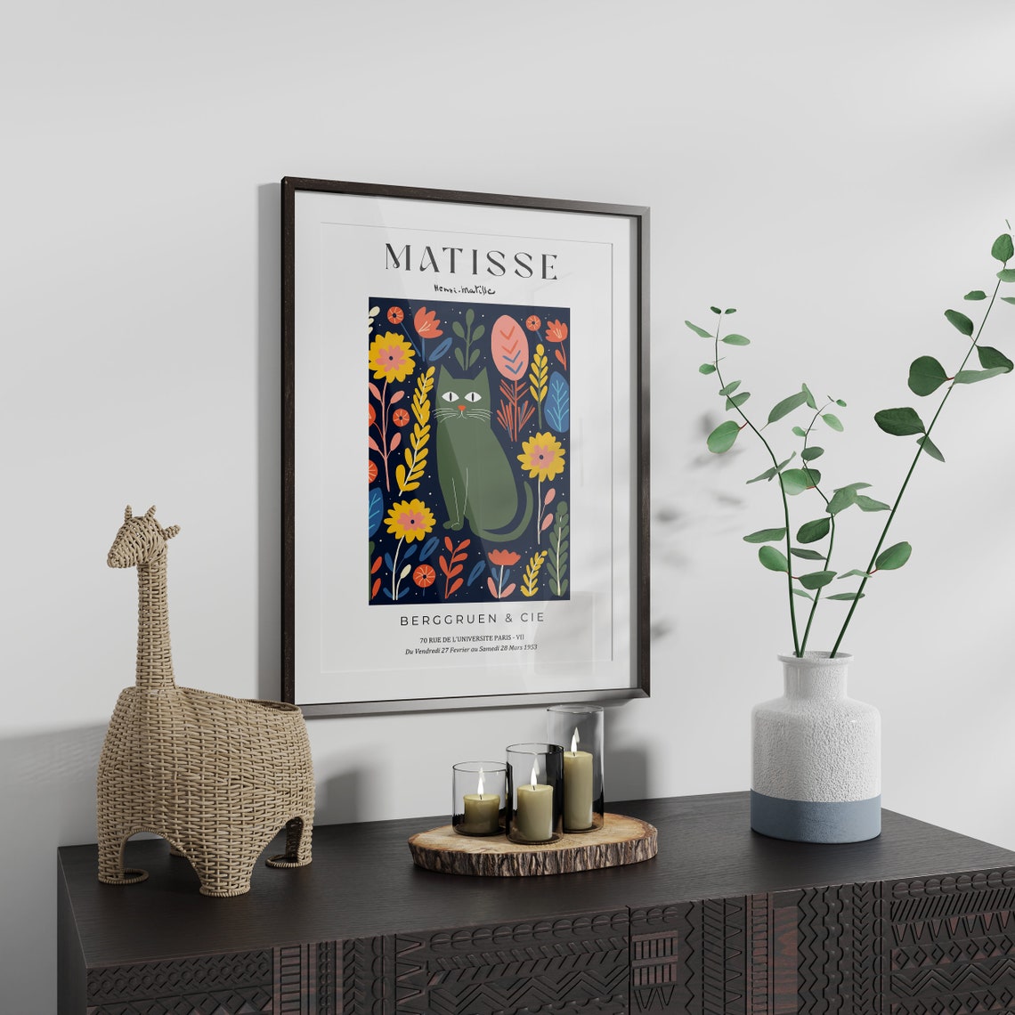 Matisse Cat Boho Floral Folk Art Poster - Image 6