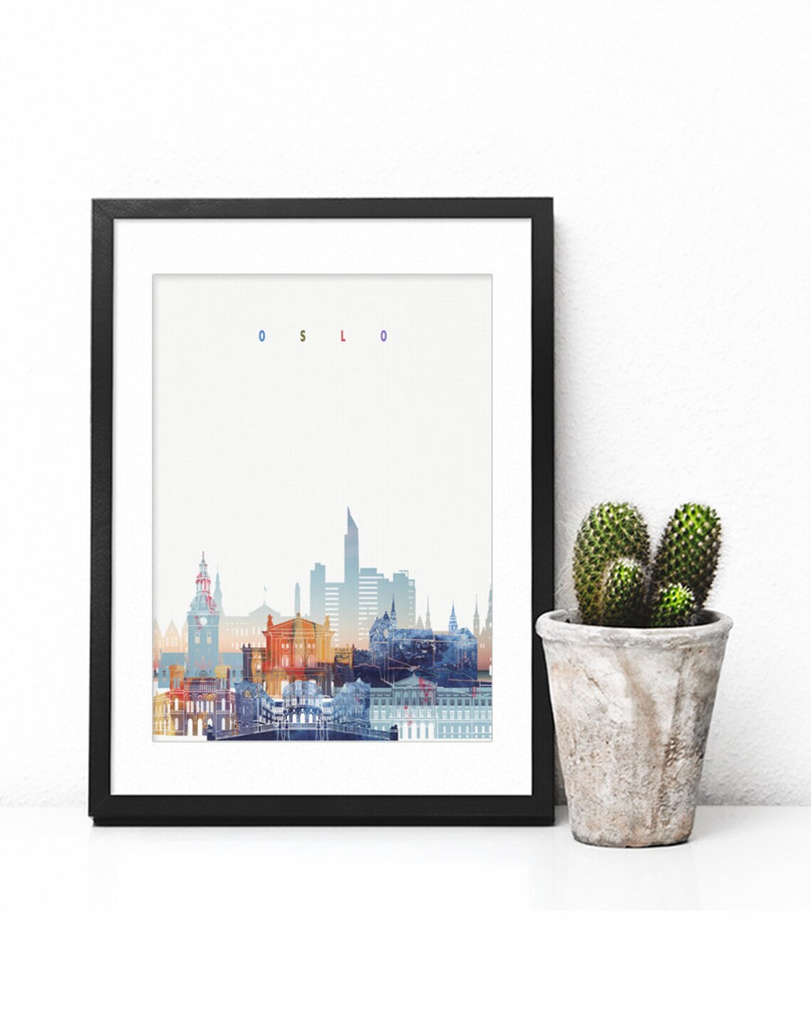 Oslo Norway Watercolor City Hall Fjord Skyline Art Modern Home Decor Poster - Image 2