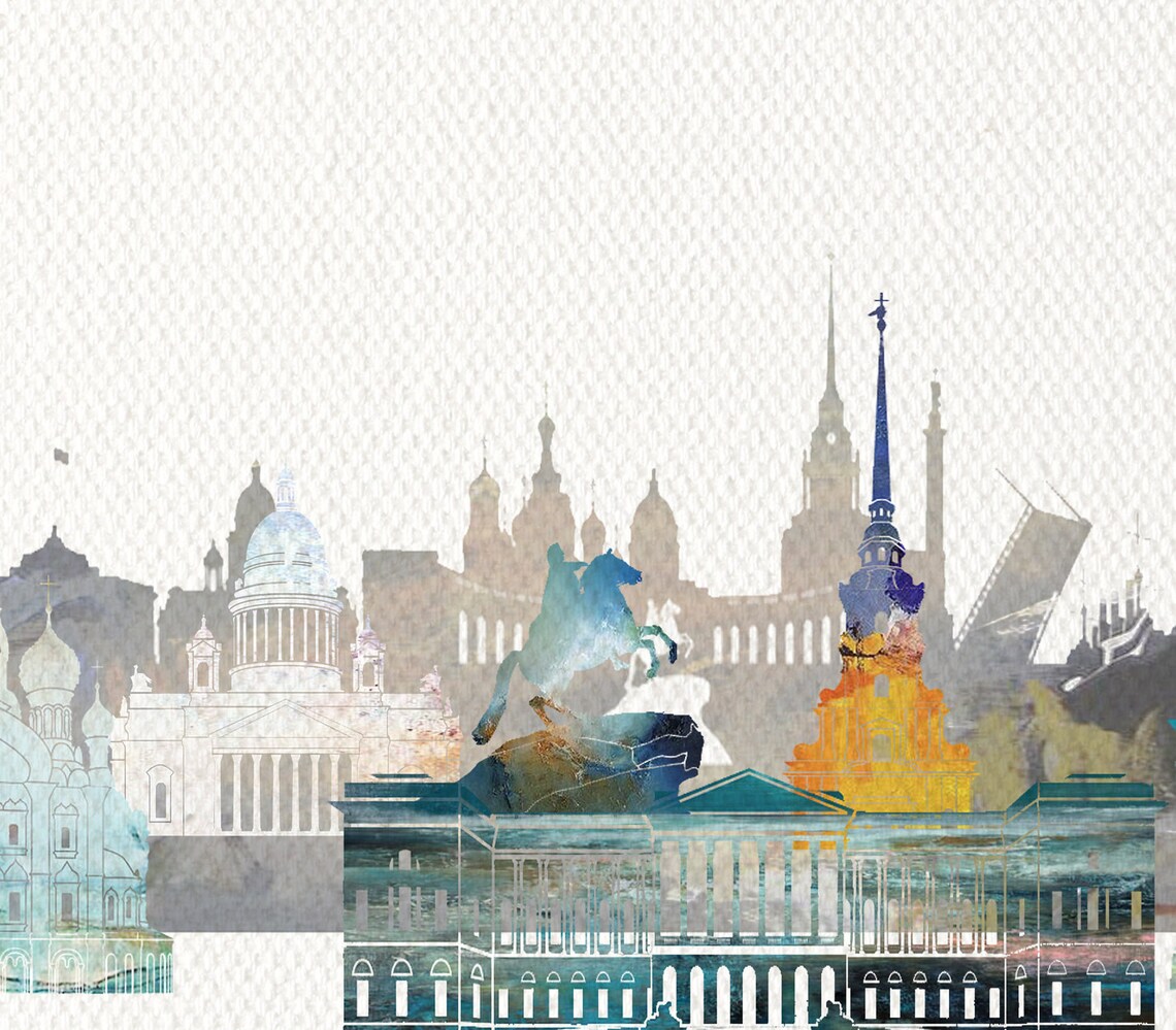 Saint Petersburg Russia Watercolor Skyline Domes Cityscape Poster - Image 2