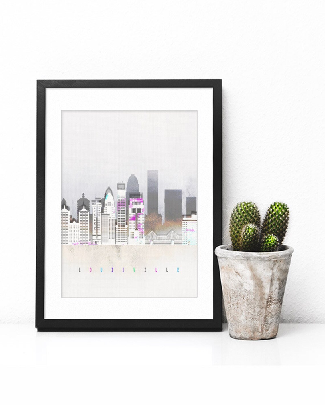 Louisville Kentucky Watercolor Skyline Downtown Monochrome Poster - Image 2